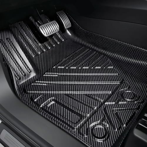 Image of Carbon Fiber Pattern Floor Mats for Dodge Durango 2022 7 Seater | Without Door Sill Coverage,TPV Floor Mats,All Weather Floor Liners,Anti-Slip,Waterproof Auto Mats Full Set,Silver Black