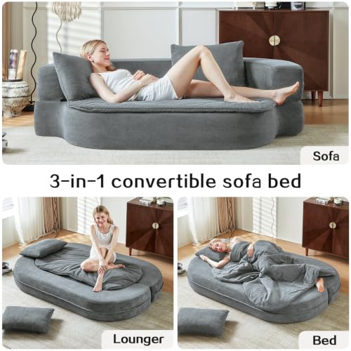 Image of 79 inch Convertible Futon Sofa Bed Mattress, Sleeper Boneless Futon Sofa,Grey