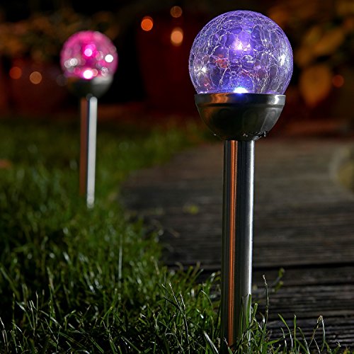 Auraglow Set of 6 Solar Mosaic Post Lights Outdoor Garden LED Path Crackle Globes - Colour Changing