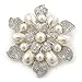 Produktbild Im Vintage-Stil, Swarovski-Kristall, Weiß, Perlenimitat, 'Blumen'-Brosche, rhodiniert