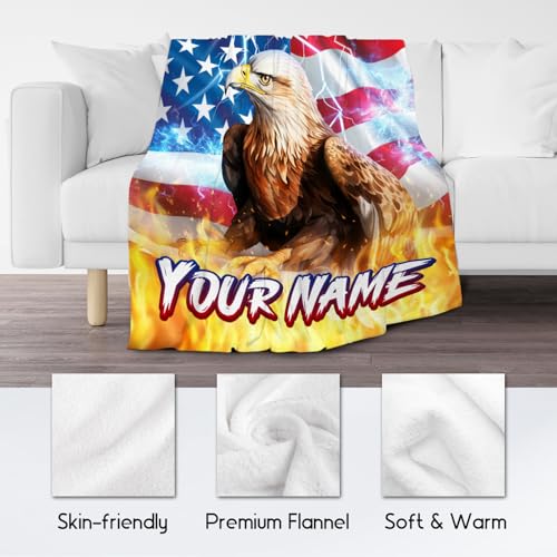 Custom Boys Blanket - Eagle Gifts for Men - Comfy Lightweight Flannel Throw for Couch Sofa, Bed - 4 Sizes