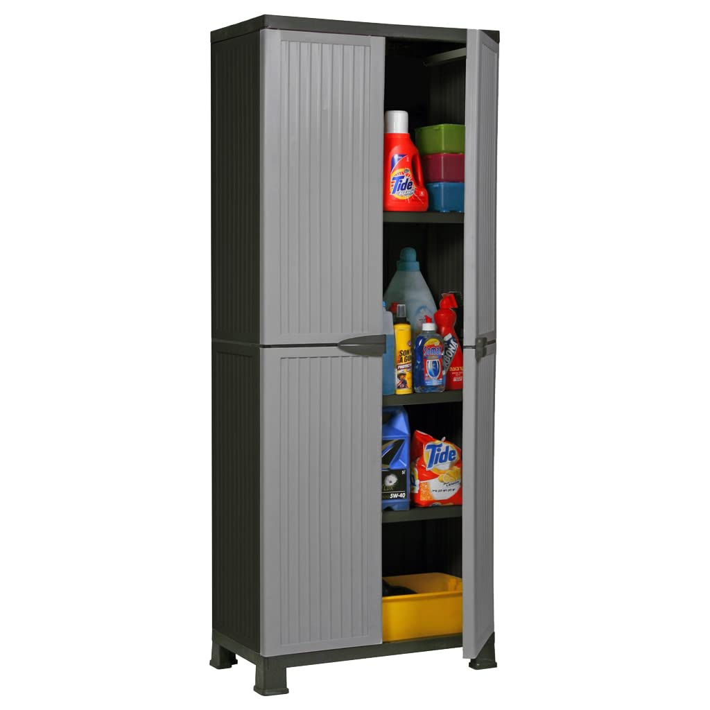 Kreher Kunststoffschrank Noble hoch, 171 x 68 x 40 cm, mit 3 Einlegeböden, verstellbar, je 20 kg Tragkraft pro Boden - hohe Version grau
