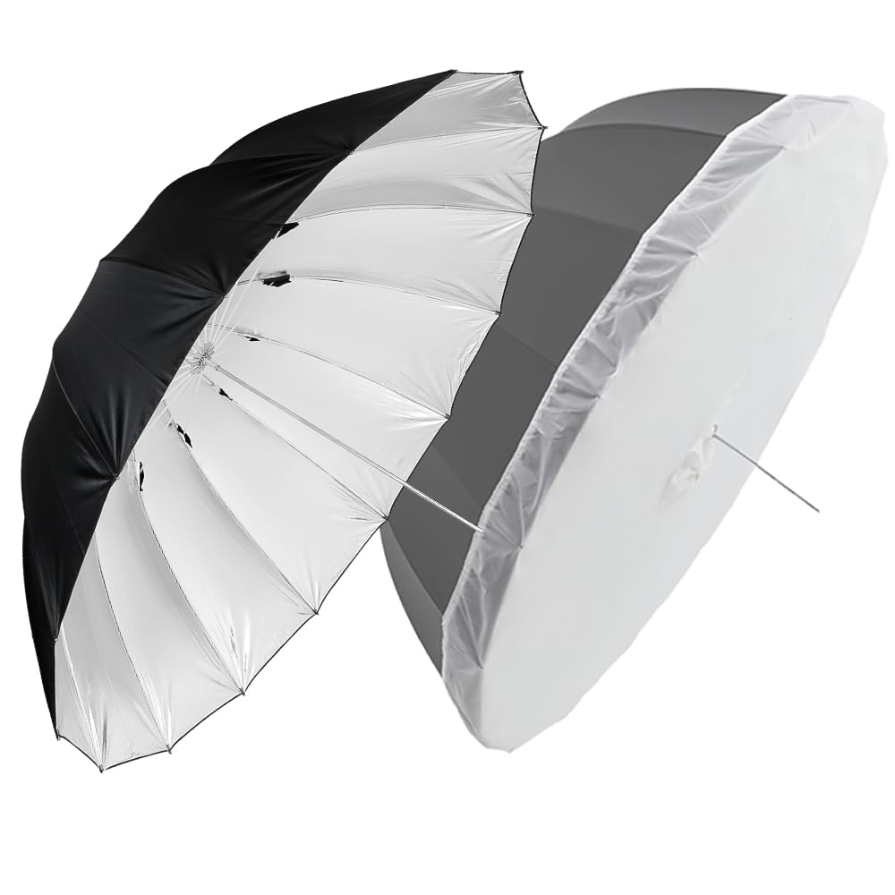 Godox Parapluie réfléchissant parabolique - 150 cm - Parapluie réfléchissant - Parapluie pour studio photo - Intérieur argenté - avec couvercle diffuseur - Sac (argent, 152,4 cm)