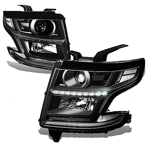 Auto Dynasty LED DRL Headlights Assembly Compatible with 2015-2020 Chevy Tahoe Suburban 3500HD, Driver Passenger Side Halogen Headlamps Running Light, Projector Low Beam, Black Housing Clear Corner