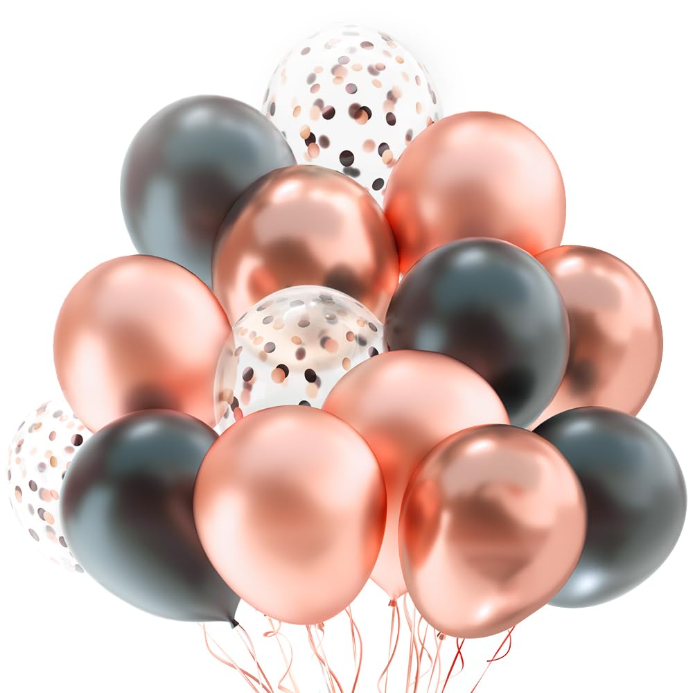 Rose Gold Black Balloons, 70pcs Black Rose Gold Balloons for Girls Birthday Wedding Bridal Shower Graduation Party Decoration
