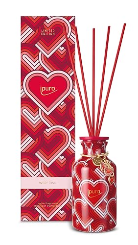 ipuro - Raumduft With Love 240ml - Lufterfrischer zum Valentinstag, Limited Edition - mit spritziger Grapefruit, Rose & Zedernholz Duft - Diffuser mit Stäbchen - Romantische Atmosphäre Zuhause