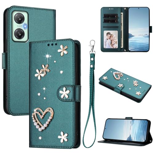 Jiajihua Case Compatible with Infinix Hot 20s,Compatible with Infinix Hot 20 Pro Lanyard【Card Holder Wallet Flip Cover Magnetic Buckle Kickstand】 Green