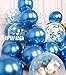 SUWEN Metallic Blue Balloons and Confetti Balloons Set 47PCS Latex Helium Chrome Royal Blue Balloon for Birthday Graduation Party Decorations