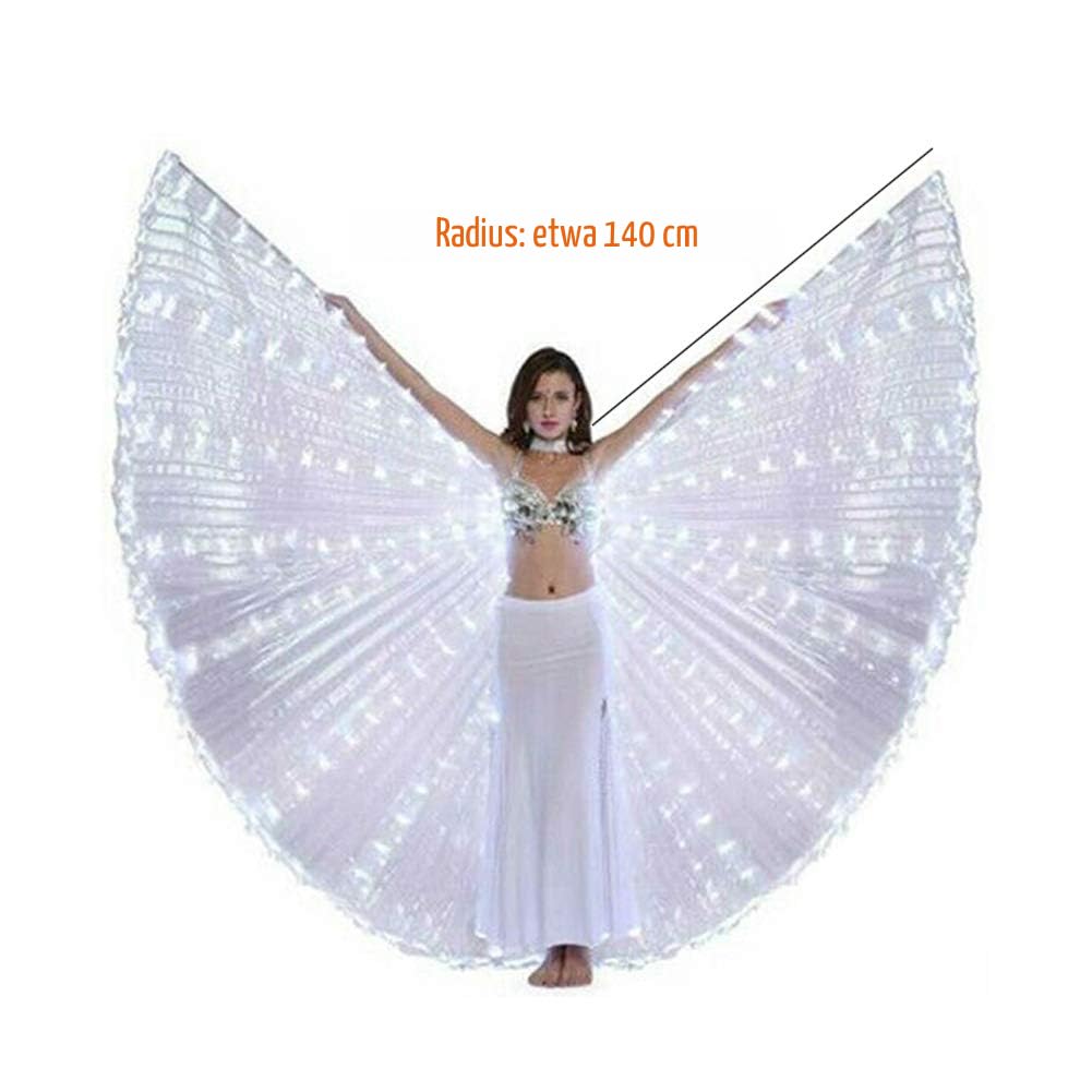 QOTSTEOS LED-Flügel, für Bauchtanz, beleuchtet, Bühnenkleidung, 360-Grad-Performance-Requisiten für Bühnenshow, Halloween-Party, Party, Club, mit Teleskopstäben für Damen/Mädchen (weiß)