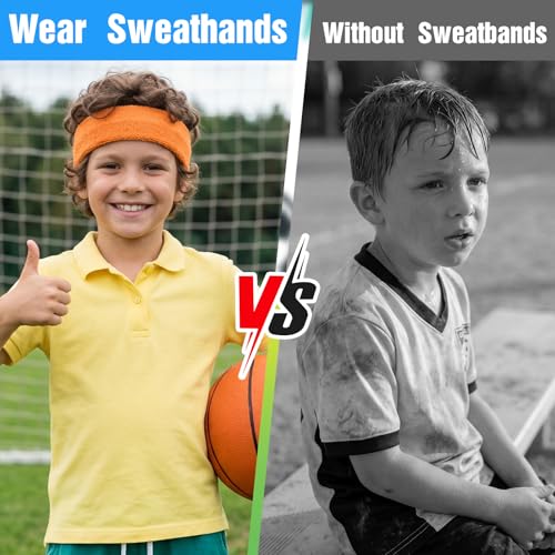 Image of Libima Kids Sweatbands Bulk Boys Headband for Sports Kids Cotton Terry Youth Sweatbands Elastic Sports Headbands Wicking Athletic Bands for Team Activity
