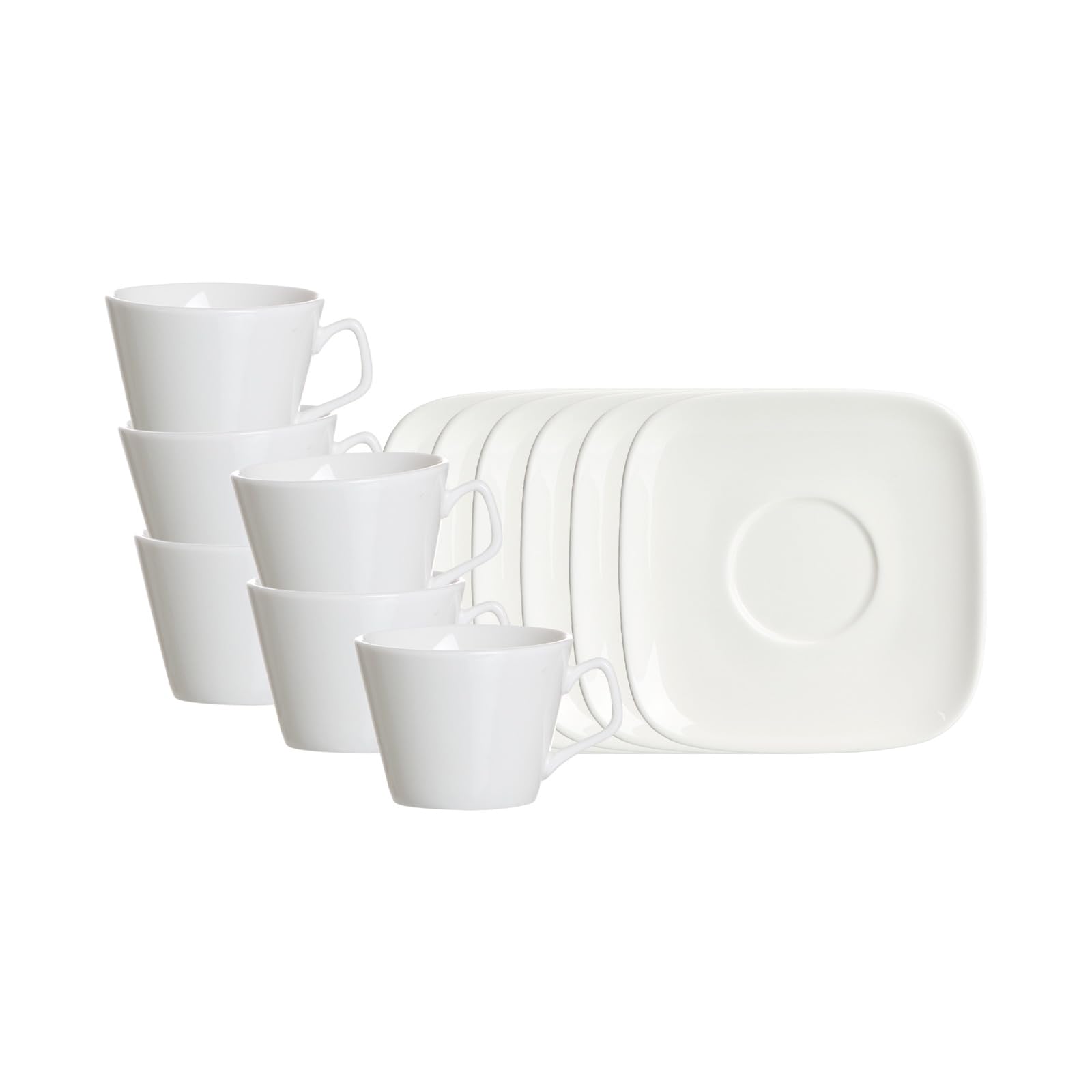 Ritzenhoff & Breker Arena Espressotassen mit Untertassen 6er Set | 80 ml | Espresso-Set für 6 Personen | Quadratische Formen | Porzellan | Spülmaschinen- & Mikrowellengeeignet | Weiß