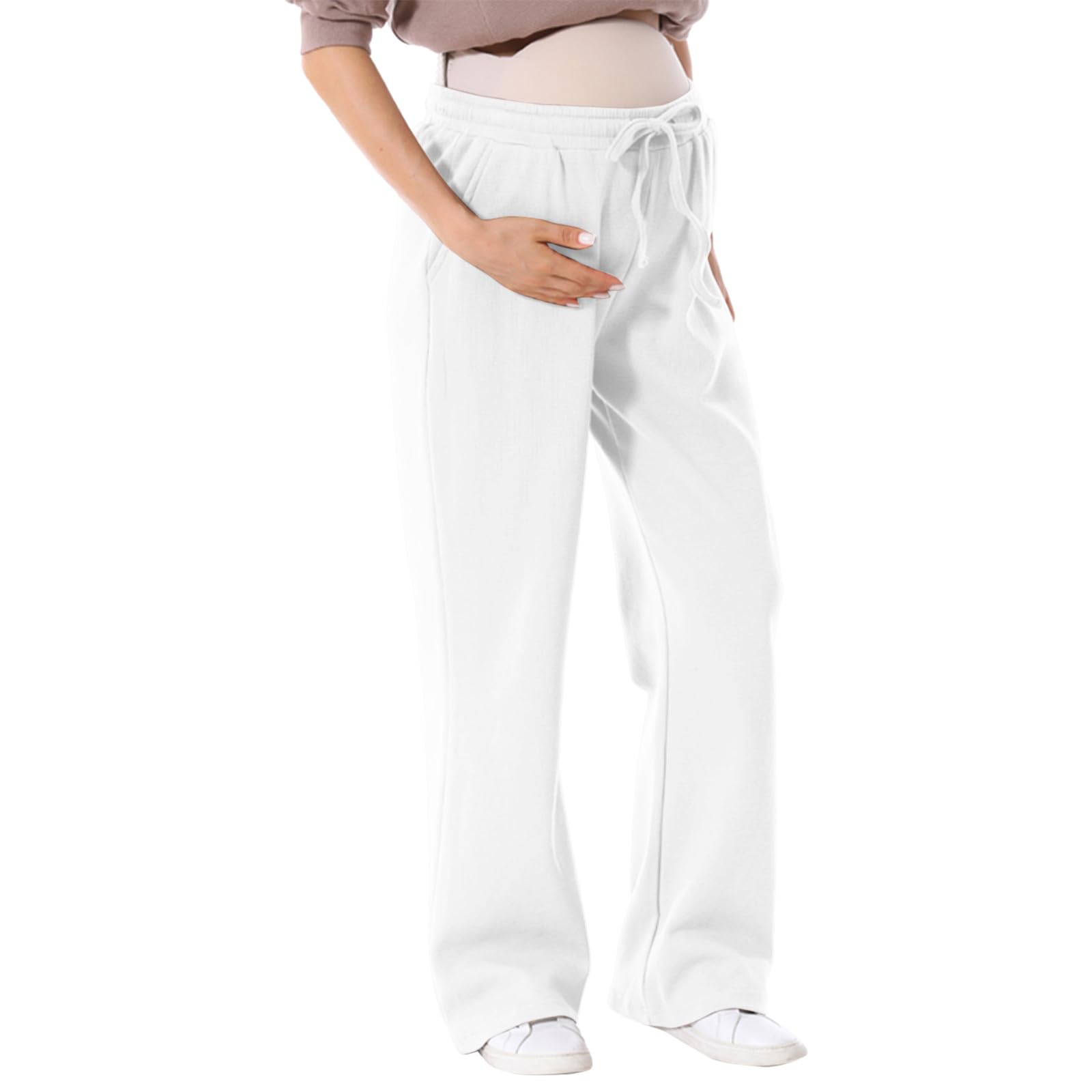 Generisch Pantaloni premaman da donna, senza cuciture, morbidi, casual, con tasche, alla moda, comodi in vita elasticizzata