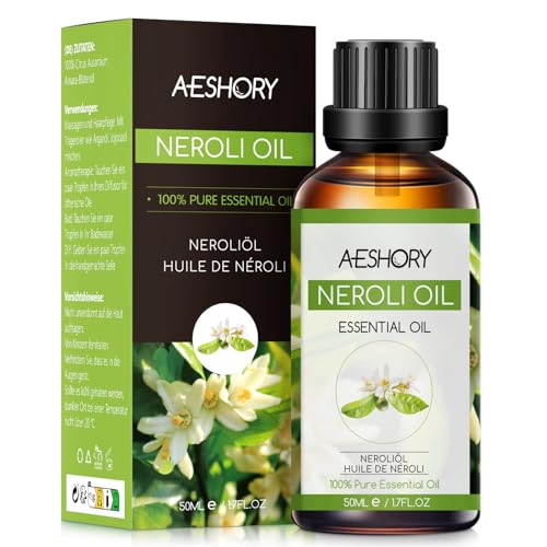 AESHORY Aceite Esencial de Neroli 50ML, Natural Aceite de Neroli, Aceites de Fragancia Aromaterapia Premium para Humidificador, Masaje, Baño, Cuidado la Piel, Relajación y Calma