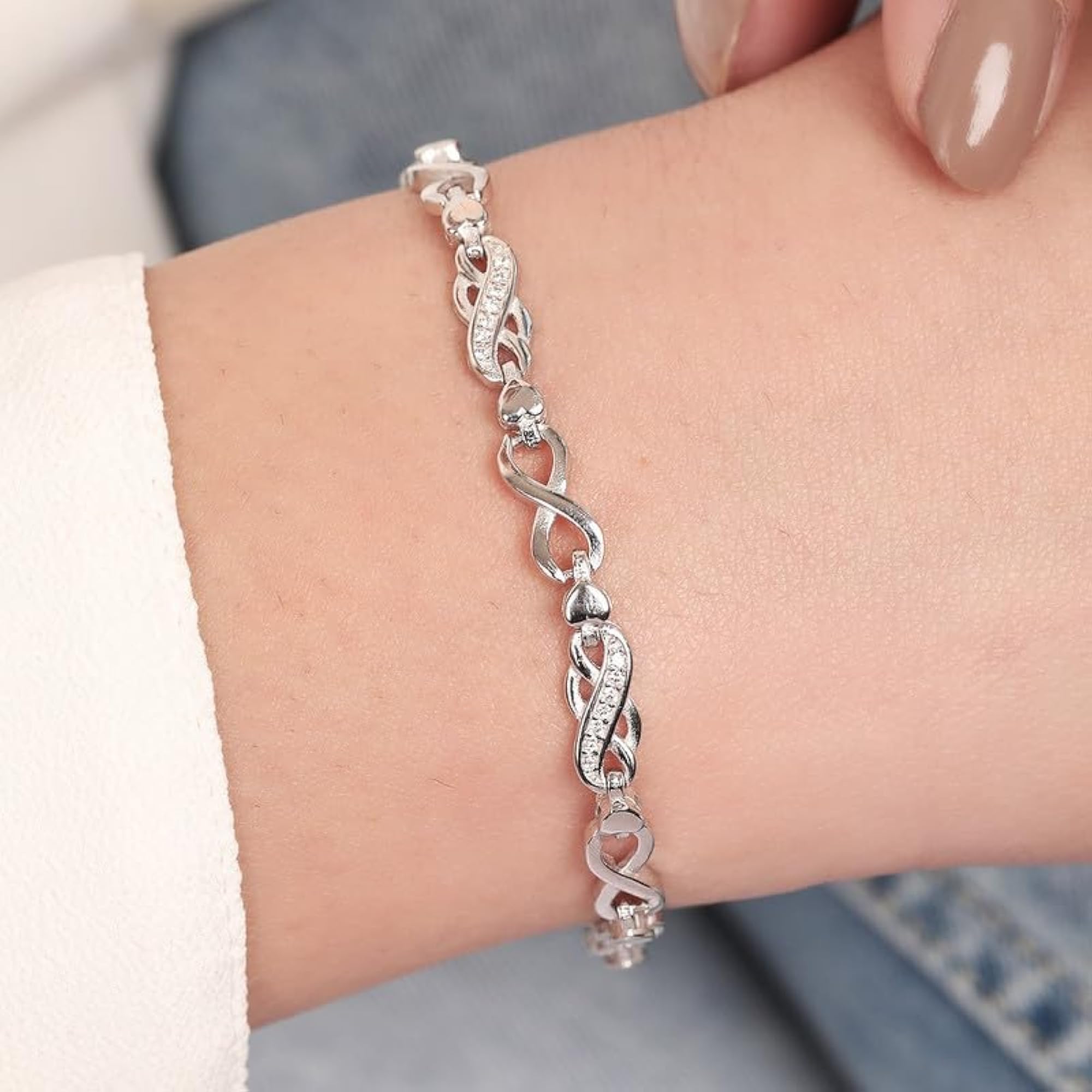 Women's 925 Sterling Silver Cubic Zirconia Infinity Bracelet