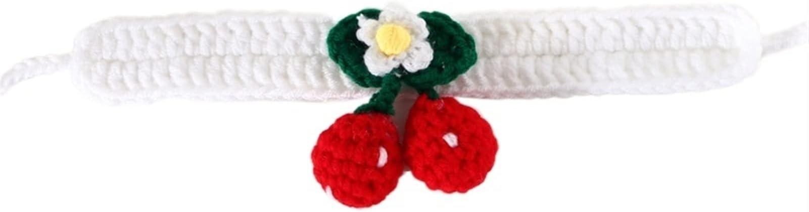 Basic Dog Collars Cat Collar Cute Knitted with Cherry Pet Flower Charm Adjustable Safety Kitty Kitten Collars(Dark blue)