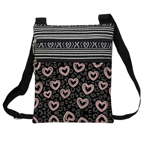 Leopard Cheetah Heart Messenger Bag Small Ethnic Pattern Adjustable Strap Crossbody Zipper Pouch Leopard Cheetah Heart Phone Organizer Wallet Cute Shoulder Handbag for Women Friends-2 - Main Image