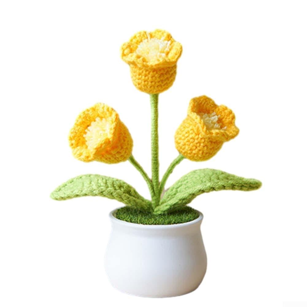 Fiori Artificiali All'Uncinetto – Rosa Blu In Vaso Lavorato A Maglia – Decorazione Fatta A Mano Per Casa E Ufficio – Regalo Originale - 2