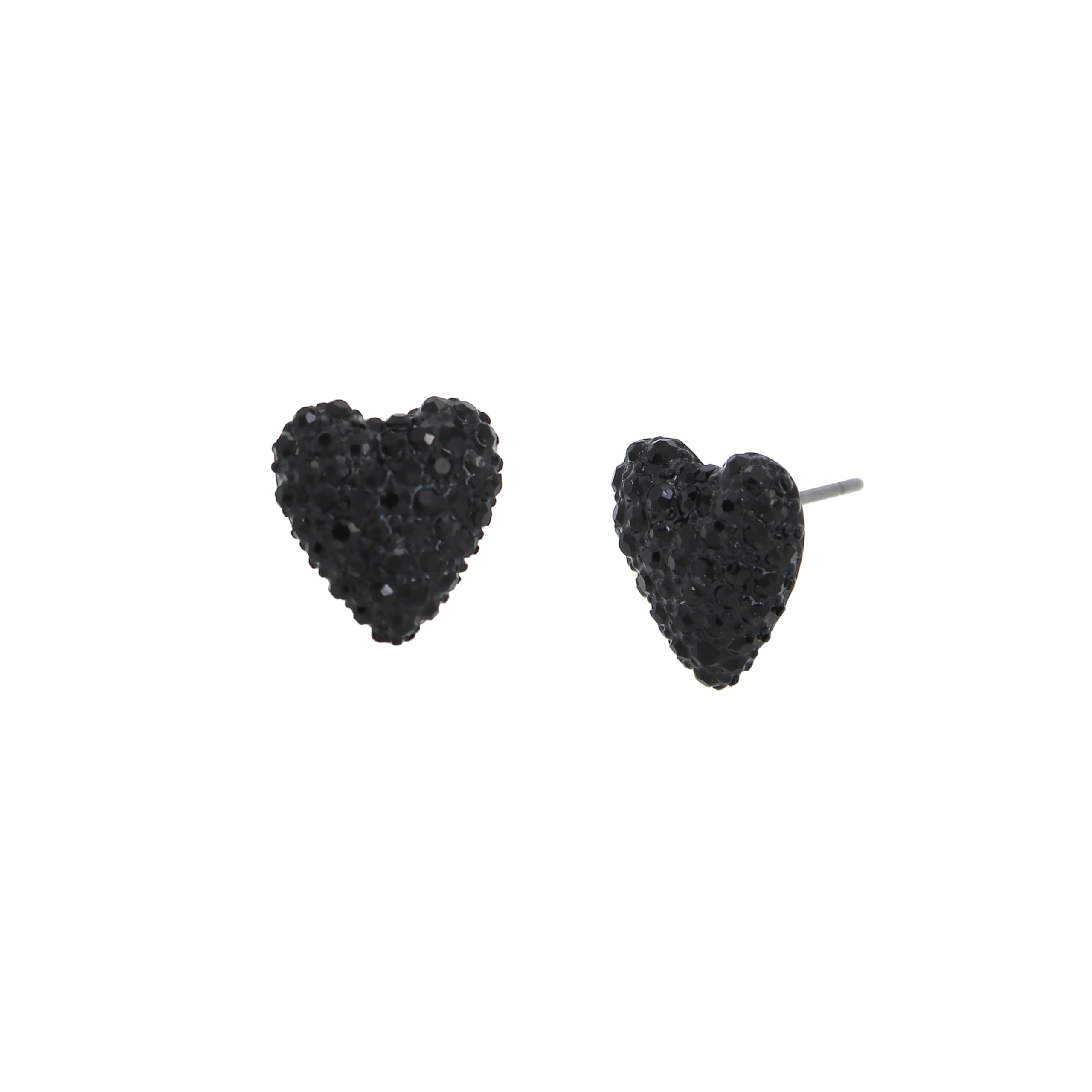 Betsey Johnson Stone Heart Earrings for Women, Unique Jewellery, Plated Silver & Black Glass, Studs