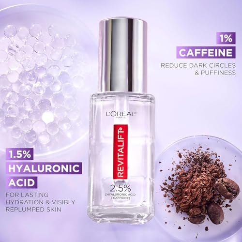 L'Oreal Paris Revitalift Hyaluronic Acid + Caffeine Hydrating Eye Serum for Dark Circles, Fragrance Free .67 fl. oz + Moisturizer Sample - Image 5