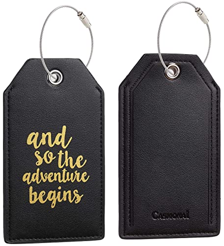 Casmonal Luggage Tags With Full Back Privacy Cover W/Steel Loops (Black 02 Pcs Set) #TOP2
