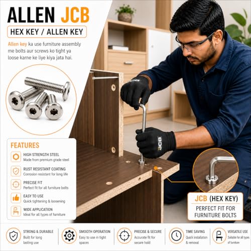 Image of By inchVP INDUSTRIES inch (Pcs-15) M8x20 mm Allen JCB Flat Head Screw Nickel Plated High Tensile | Allen key Head Screw for Modular Furniture, Wooden Work, Electrical Fittings, DIY & Industrial Use