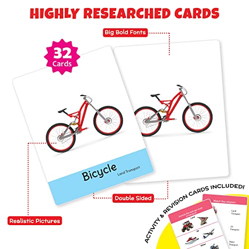 Image of Big Flash Cards for Kids: Transport | 32 Double-sided Picture Cards, Durable & Water Resistant | Early Learning & Development Toy for Preschooler & Toddlers 2-6 Years | Can Be Wiped Clean
