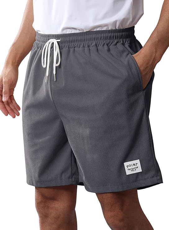 Image of Mens Corduroy Shorts Cotton Blend Lightweight Soft Summer Shorts Elastic Waist Beach Casual Short for Men with Pockets