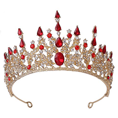 Trendy Source Baroque Bridal Crown, Queen Crown Princess Crown Bridal Wedding Tiara Rhinestone Crown for Women,Costume Party,Photography, Birthday party (Red)â€¦