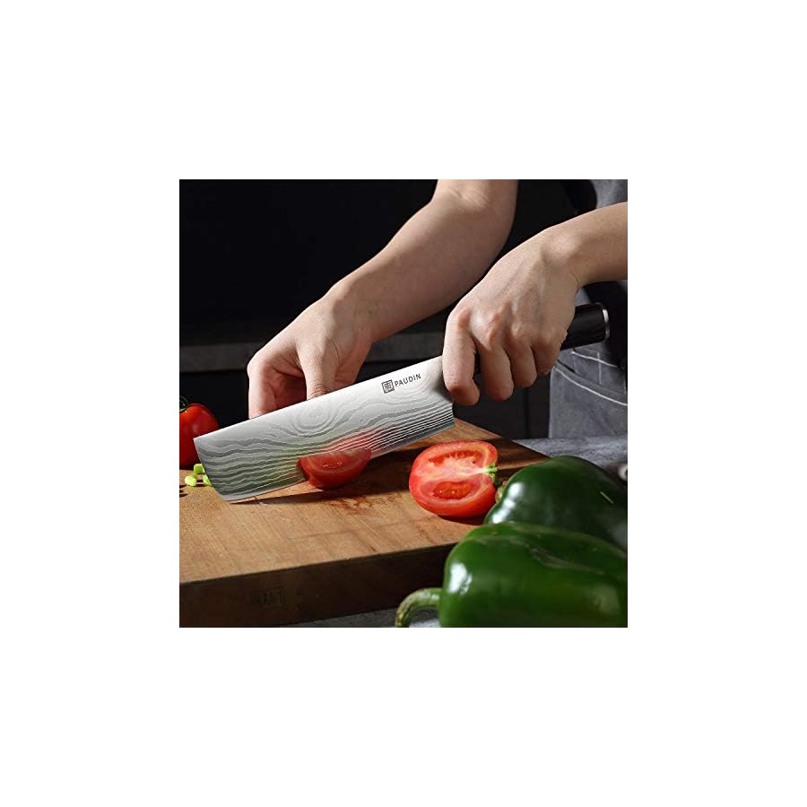 PAUDIN-Nakiri-Knife-Razor-Sharp-Meat-Cleaver-7-inch-High-Carbon-Stainless-Steel-Vegetable-Kitchen-Knife-Multipurpose-Asian-Chef-Knife-for-Home-and-Kitchen-with-Ergonomic-Handle PAUDIN Nakiri Knife - 7" Razor Sharp Meat Cleaver and Vegetable Kitchen Knife, High Carbon Stainless Steel, Multipurpose Asian Chef Knife for Home and Kitchen with Ergonomic Handle