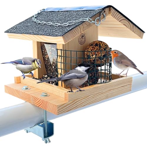 STAFECO Vogelhaus Balkon Vogelfutterhaus mit Balkonhalterung und...