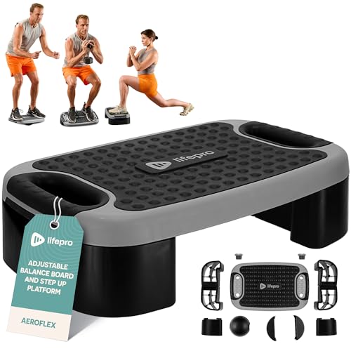 Lifepro Plataforma de escalón aeróbico ajustable 4 en 1, escalón aeróbico multifuncional, tabla de equilibrio, tabla inclinada, escalones para ejercicio, entrenamiento en casa, plataforma de ejercicio