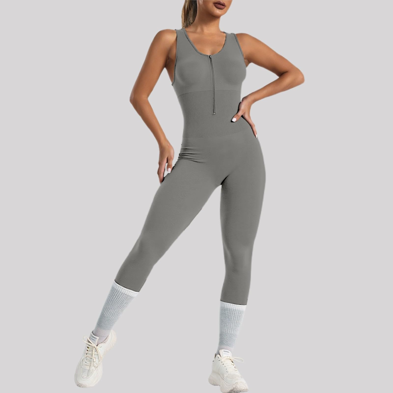 Bodycon deportivo sin mangas para mujer, mono elástico acanalado de una pieza para yoga y entrenamiento