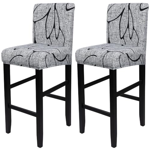 Image of SearchI Bar Stool Covers Set of 2, Stretch Washable Barstool Seat Covers, Counter Height Chair Covers for Kitchen Dining Room Cafe (Grey Flower)