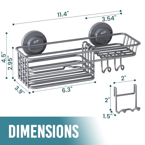 Image of TAILI Shower Caddy Suction Cup with Hooks with Hooks, Grey Shower Holder