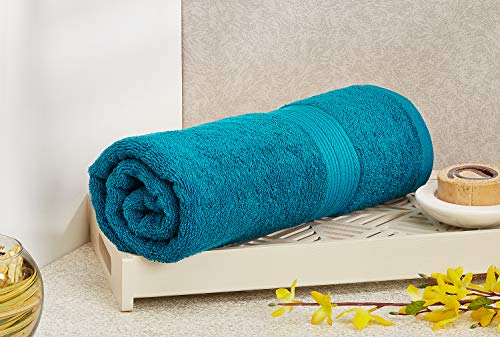 Image of Amazon Brand - Solimo 100% Cotton Bath Towel, 500 GSM (Turquoise Blue)