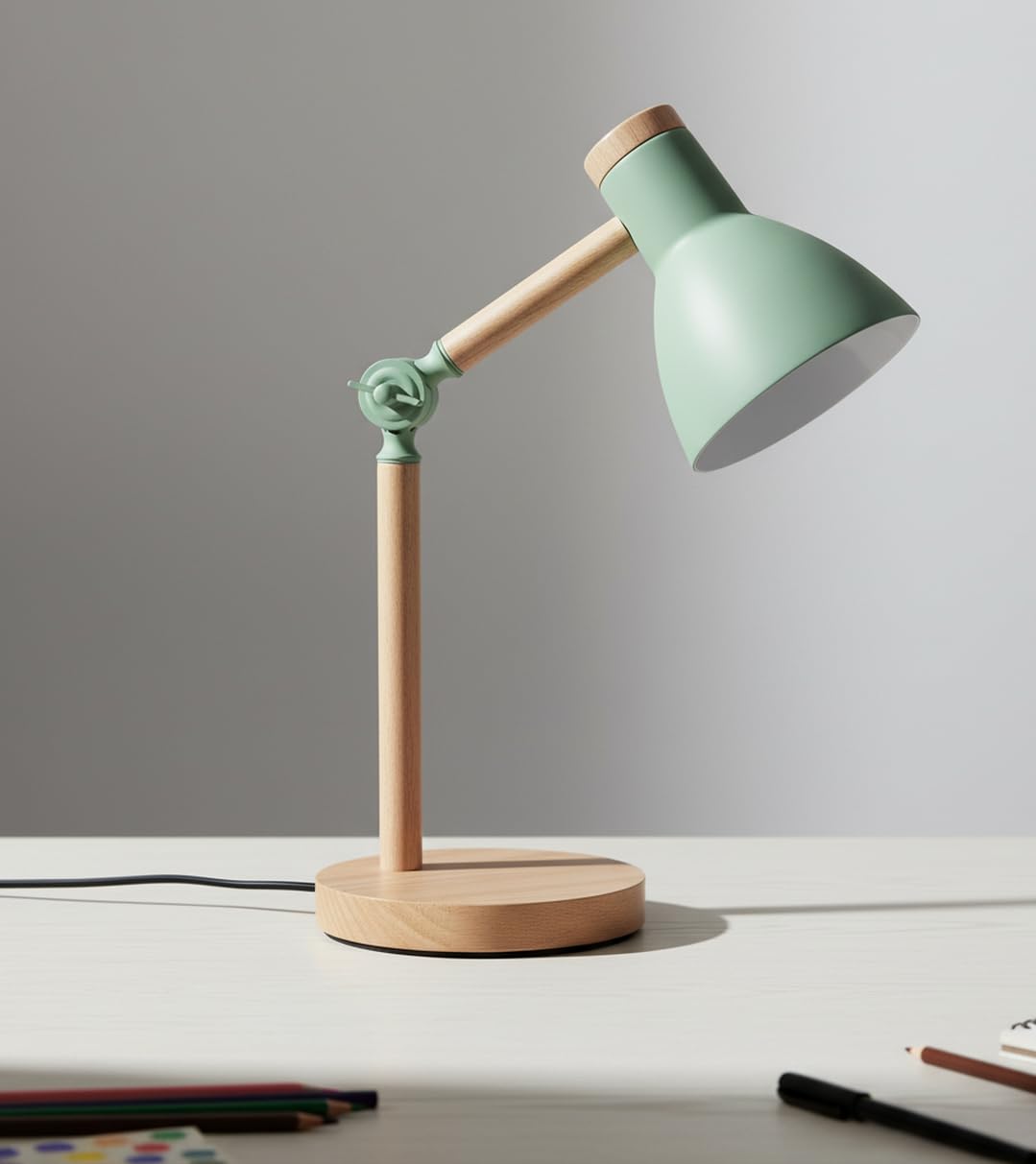 BEL AIR HOME - Lámpara Flexo de Escritorio TEACHER - 1xE-27 de Madera y Metal - Diseño Moderno y Elegante para Oficinas y Escritorios de Casa - Altura de 47cm (No Incluye Bombilla) (VERDE)