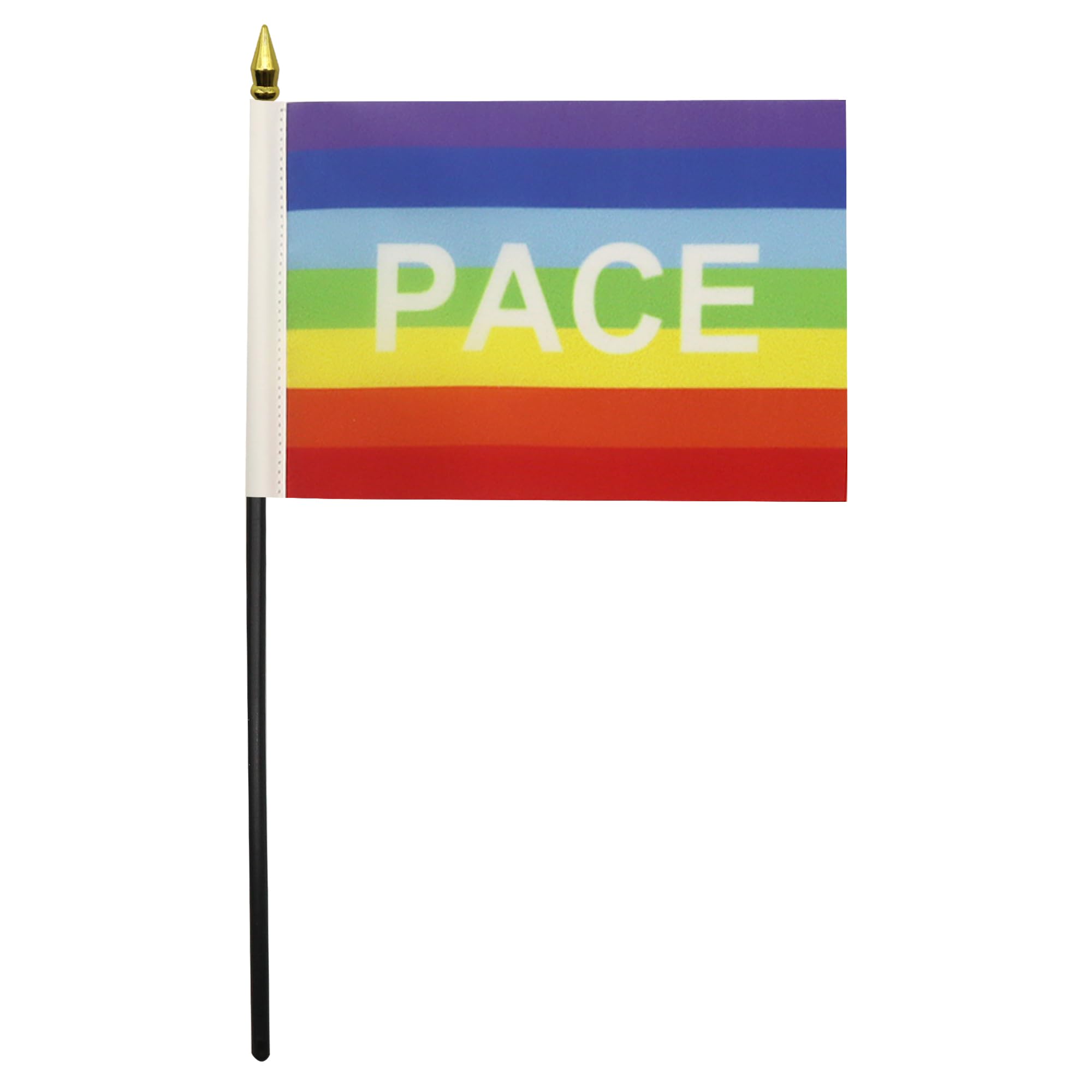 AZ FLAG - Rainbow Pace letter Table Flag 4'' x 6'' - Peace Mini Desk Flag 100% Polyester 15 x 10 cm - Office Banner with 10'' Pole - Golden Spear