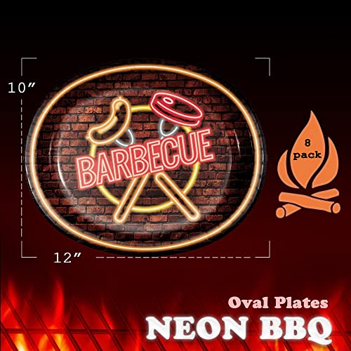 Creative Converting Neon Bbq Dinnerware Party Bundle For 8 - Dinner & Dessert Plates, Oval Plates, Beverage & Luncheon Napkins - Summer Backyard Bulk Paper Supplies Disposable #TOP5
