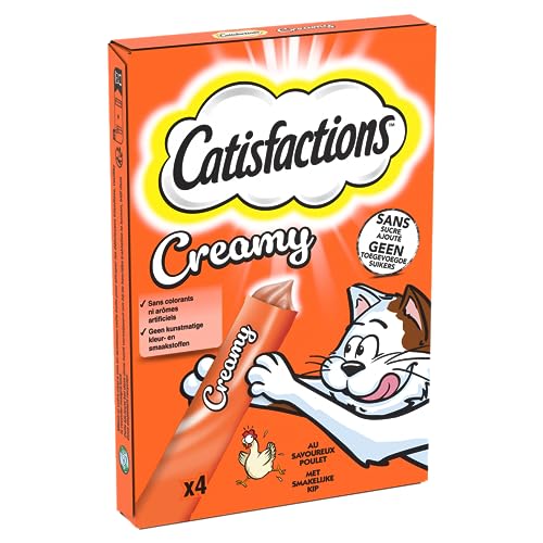 Catisfactions Creamy Friandises pour Chat – Goût Poulet – Récompenses pour Chats Adultes et Chatons – Pack de 4 sachets de 10 g (Lot de 11)