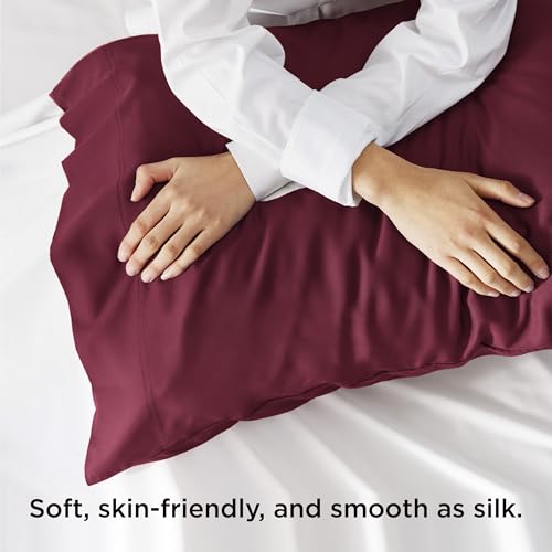 Image of Bedsure King Size Pillow Cases Set of 2, 100% Rayon Derived from Bamboo | Cooling Pillowcases, Similar to Silk Pillow Covers with Envelope Closure, PureWoven Bedding Gift, Burgundy, 20x36 Inches