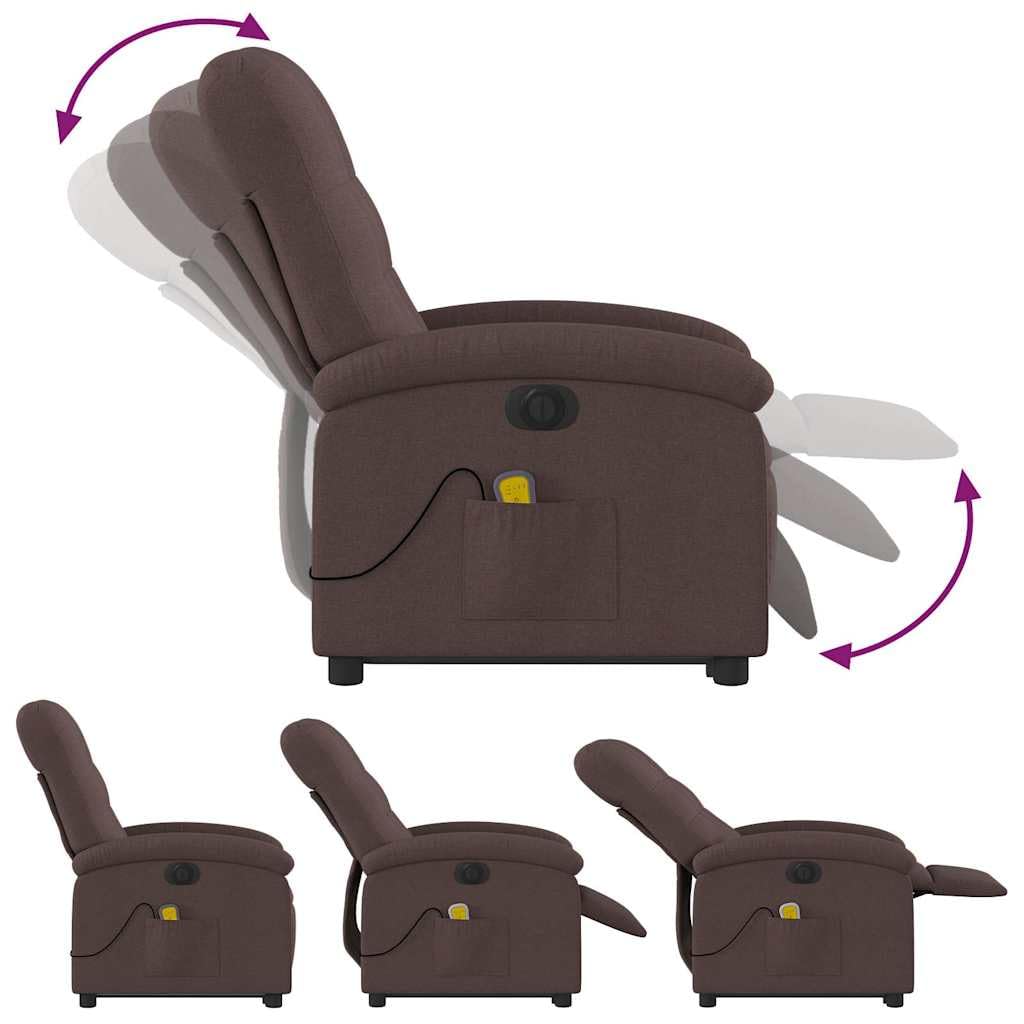 Sillón elevador eléctrico reclinable con 6 puntos de vibración, tejido marrón oscuro, función elevación e inclinación 135°, marco estable, cómodo