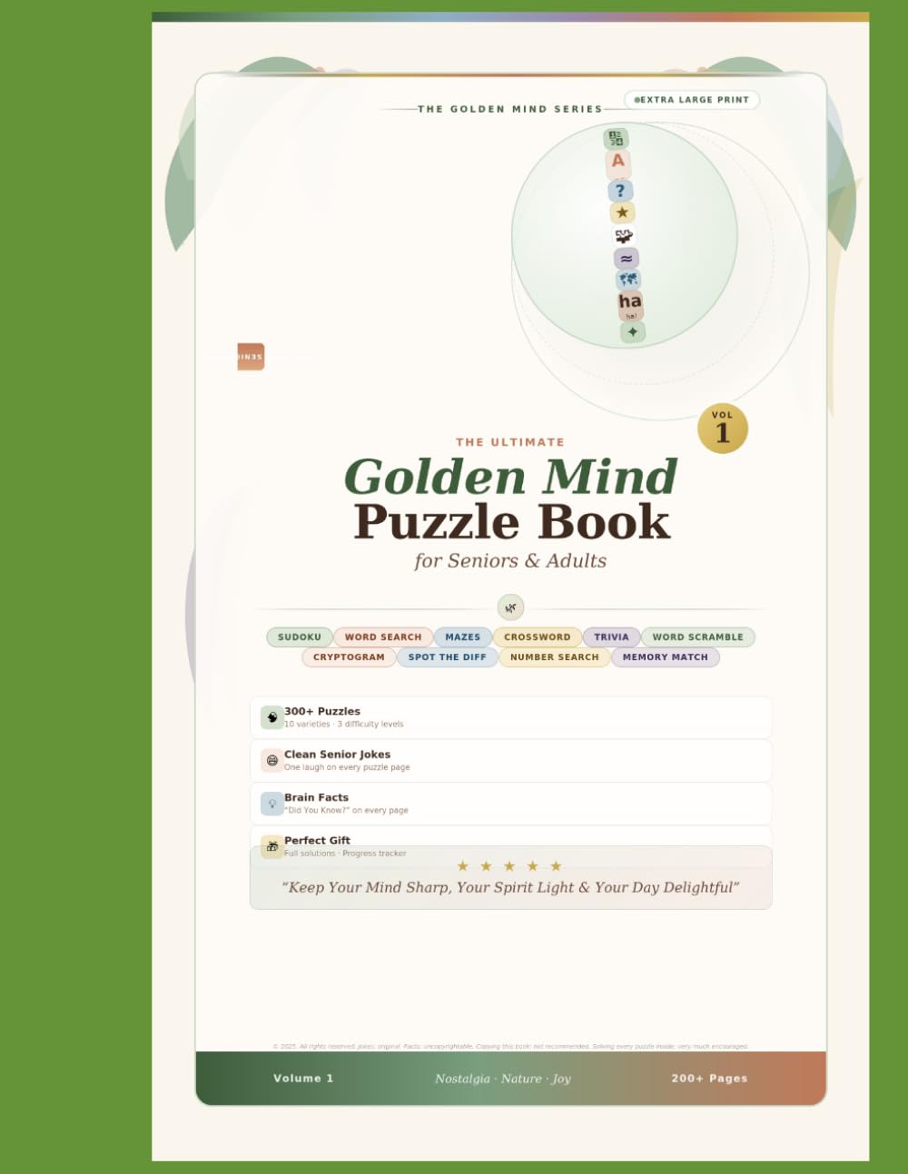 The Golden Mind Puzzle Book for Seniors: 300+ Large Print Puzzles: Sudoku, Word Search, Mazes, Trivia and More — Volume 1 (The Golden Mind Series)