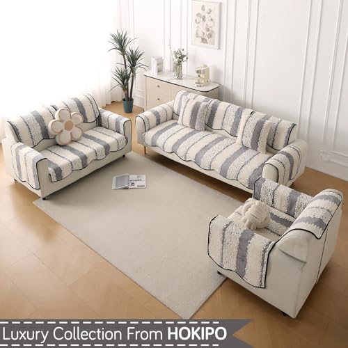 Image of HOKIPO Luxury Wavy Sofa Backrest Cover Mat 55x80 cm | Pack of 1 Anti Slip Backrest Mat, Pewter Grey (AR-6218-GRY)
