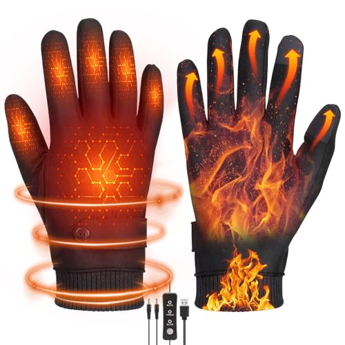 Yaskyly Guanti Riscaldati USB per Uomo & Donna Guanti Touch Screen Invernali - Riscaldamento Completo Dita, 3 Livelli Temperatura - Impermeabili & Antivento - Ideali per Sci, Moto, Ciclismo e Guida