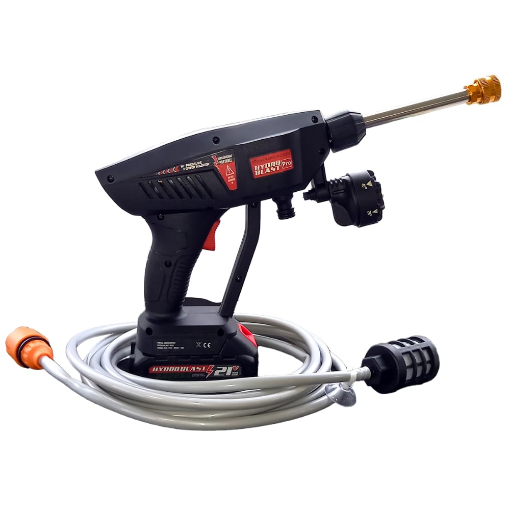 HYDROBLAST Le Pistolet Nettoyeur à Pression - MYBO TV - sans Fil, Rechargeable, portatif. Fonctionne sur Batterie. Peut s'utiliser avec Un Seau d'eau/raccordé au Robinet ou avec Une Bouteille d'eau