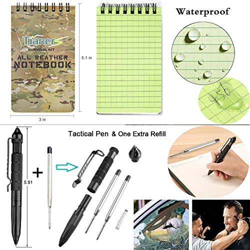 Tianers Emergency Survival Kit 16 in 1, Upgrade Compact Survival Gear, Tactical Survival Tool for Cars, Camping, Hiking, Hunting, Adventure Accessorie (Survival Kit Green)