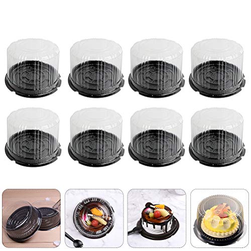 Hemoton 20Pcs Plastic Cake Container With Clear Dome Lid Disposable Cake Containers Round Cake Boards Cake Platter With Cover, Diameter-6In, Height-4.1In(Black) #TOP2