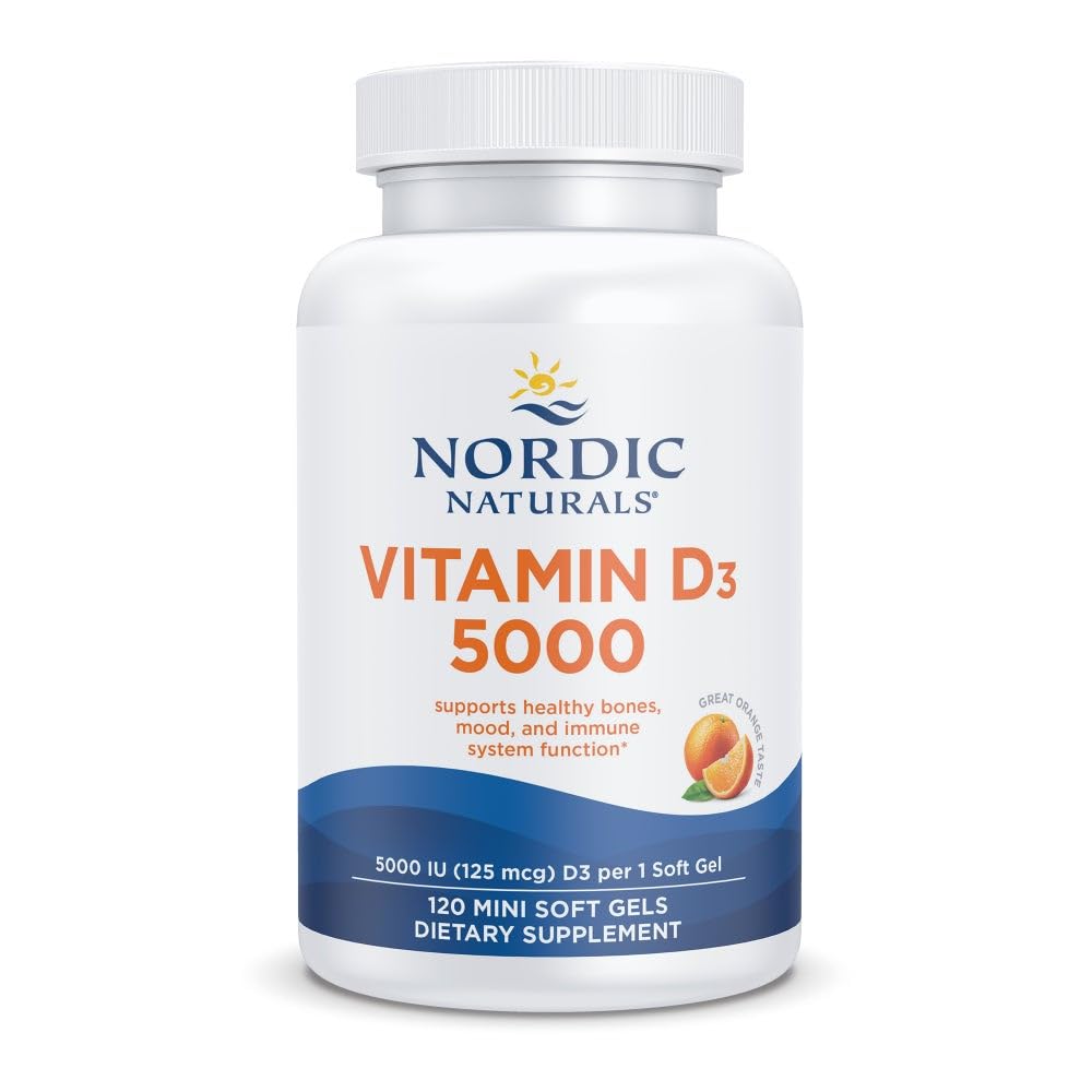 Nordic Naturals Vitamin D3 5000 IU,Non-GMO, Orange - 120 Mini Softgels 120 Count (Pack of 1)