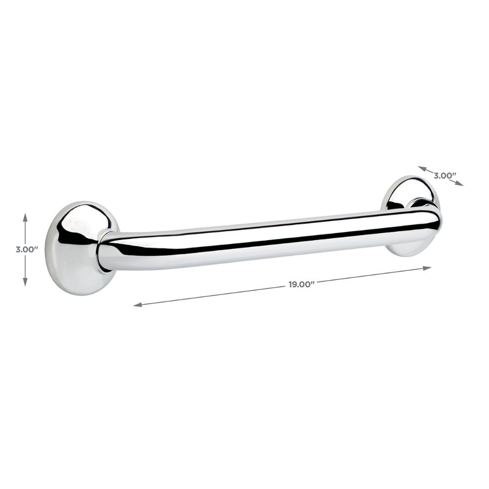 Delta Lahara Barra de agarre decorativa de 61 cm x 1 1/4 pulgadas, Zinc fundido y acero inoxidable., Acero inoxidable brillante., 16 x 1.25 Inch Decorative Grab Bar