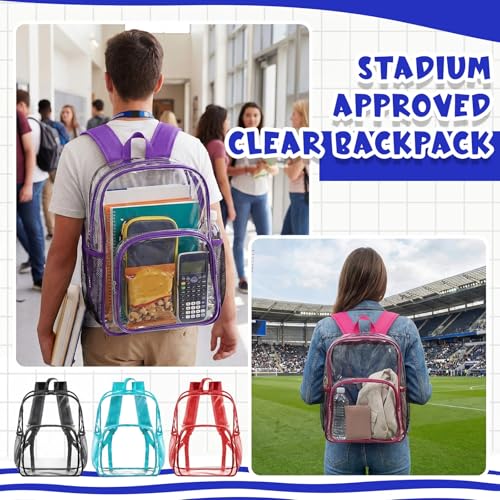 Image of Amylove 84 Pcs Clear Backpack bulk for Stadium Events Heavy Duty PVC Transparent Bookbag for College Workplace Security (15 Inches,6 Colors)